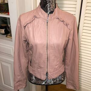 Vegan 'Leather' Look Ruffle Jacket in Dusty Rose 🌹 with Secure Zip Pockets